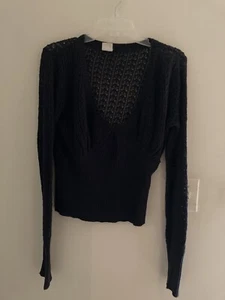 VINTAGE Tommy Hilfiger Tommy Jeans L/S V-Neck 100% Cotton Crochet Top XL - Picture 1 of 3