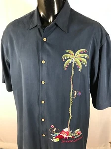Bamboo Cay Seasons Greetings CHRISTMAS Shirt XL Santa Monkey Palm Embroidered - Picture 1 of 15