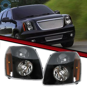 Black For 2007-2014 GMC Yukon XL 1500 2500 Denali Headlight Headlamps Left+Right - Picture 1 of 16