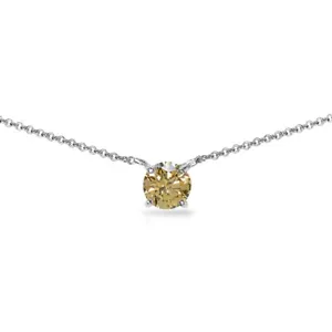 Golden Honey Solitaire 925 Silver Choker Necklace Made with AAA Zirconia - Picture 1 of 4