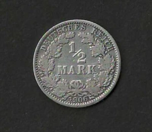 GERMANY 1906 Fine Silver Coin 1/2 Mark KM # 17                  dc5 - Picture 1 of 2