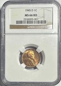 1945-D U.S. Lincoln Wheat Cent - Graded NGC MS66 RD - Brilliant Red Color - Picture 1 of 6