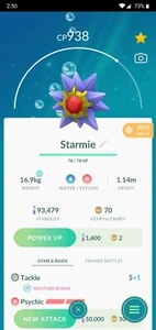 Pokémon GO ∥ 2016 Lucky Pokémon ∥ Legacy Starmie - Tackle ∥ - Picture 1 of 2