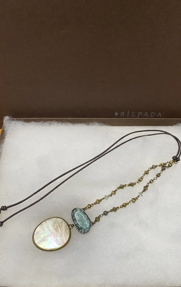 Collar Silpada Plata Esterlina 925 Perla Cristal Latón Oyster Bay N2455 Foto 1 de 4