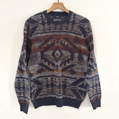 Hombres Suéter Suroeste Azteca Tribal Rancho Geométrico Cuello Redondo Suéter Med Azul Foto 1 de 4