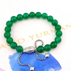 David Yurman Sterlingsilber 8 mm grüner Onyx spirituelles Perlenarmband verstellbar - Bild 1 von 6