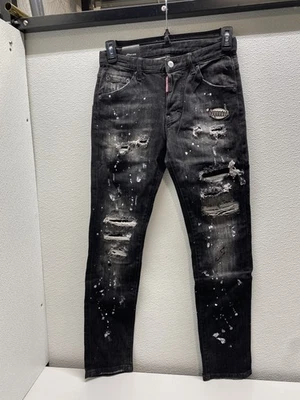 DSquared2 Mens Sprayed Effect Distressed Skater Jeans Size 30 x 30/IT 46 Black - Image 1 of 4