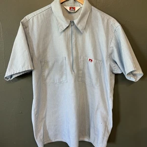 Vintage Ben Davis Men’s Shirt 1/2 Zip Blue Short Sleeve Workwear L Striped - Picture 1 of 6