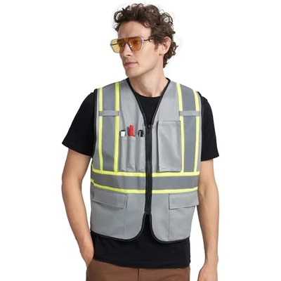 A-KSAFETY High Visibility Safety Vest for Men Women with Pockets and Large Grey - Image 1 of 4