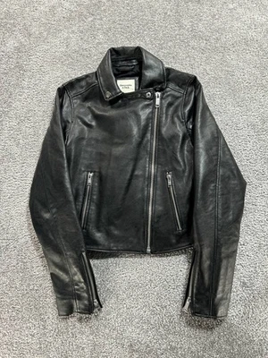 Chaqueta de Moto de Cuero Abercrombie And Fitch Hombres Pequeña Negra Cuero Vegano Cremallera Completa Foto 1 de 4