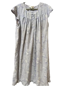 Eileen West Nightgown Blue Floral Lace Trim Ruffle Cap Sleeve Size XL Flaw C Pic - Picture 1 of 7