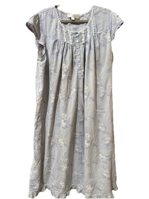 Eileen West Nightgown Blue Floral Lace Trim Ruffle Cap Sleeve Size XL Flaw C Pic - Image 1 of 4