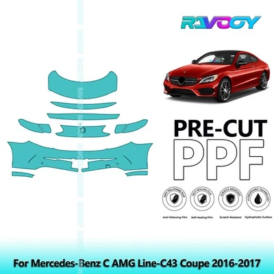 Kit de protección de pintura precortada PPF para Mercedes-Benz C AMG Line-C43 cupé 2016-2017 Foto 1 de 4