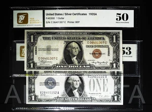 US SILVER $1 1 DOLLAR 1928A 1935A FR1601 FR2300 AU UNC- HAWAII FUNNYBACK 2PCS - Picture 1 of 8