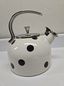 Kate Spade Whistle While You Work Deco Black Polka Dot Teapot. Used - Picture 1 of 6