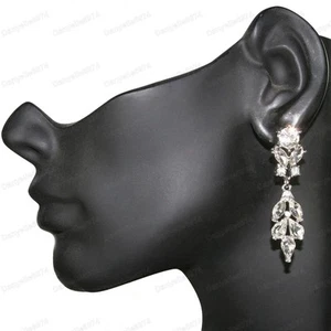 2"long SPARKLY CRYSTAL CHANDELIER EARRINGS silver rhinestone marquis crystals - Picture 1 of 4