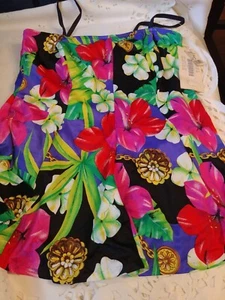 $84 Vintage Sirena Black Floral Draped Front Size 18 Front Lined Swimsuit - Picture 1 of 9