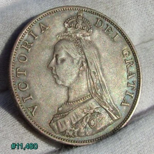 Great Britain Queen Victoria SILVER DOUBLE FLORIN 1890 ALMOST UNCIRCULATED AU - Picture 1 of 12