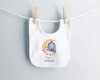 GIFTS HANDMADE Personalisiertes Eid Mubarak Baby Lätzchen - lila Moschee