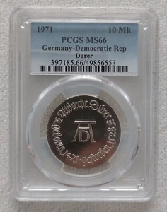 DDR EAST GERMANY SILVER 10 MARK UNC COIN 1971 YEAR KM#31 DURER PCGS MS66 - Picture 1 of 3