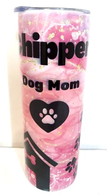 锡不倒翁热冷饮料切碎机狗妈妈粉红色黑色20盎司狗爪印花 — 第 1/4 张图片