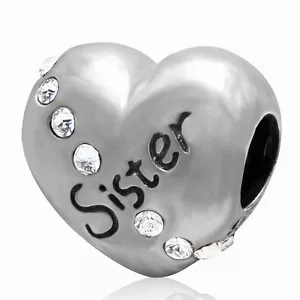 925 STERLING SILBER KRISTALL SCHWESTER LIEBE CHARM PERLE PASST EUROPÄISCHEM ARMBAND S3269 - Bild 1 von 1