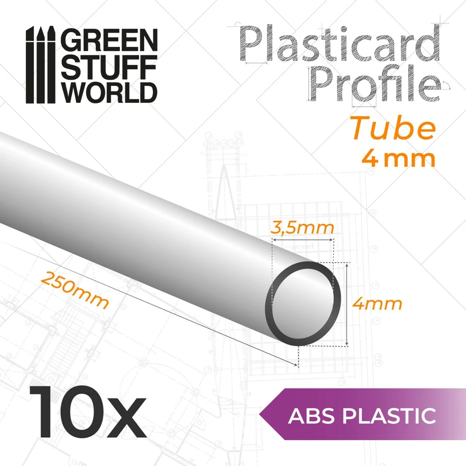 GREEN STUFF WORLD Profilati Plasticard TUBETTI TUBO 4mm Striscia ABS-Polistirene modellismo
