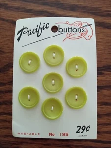 7 Vintage Green Chartreuse Buttons Pacific Buttons Made in Japan 5/8" - Picture 1 of 1