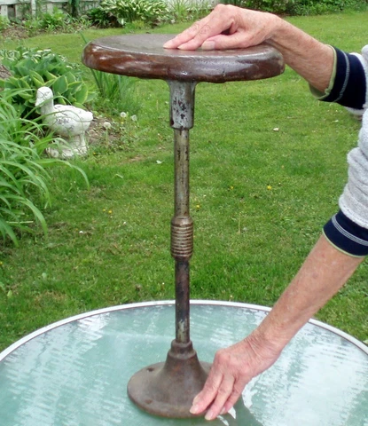 RARE ANTIQUE INDUSTRIAL DRAFTING BAR SWIVEL STOOL CHAIR BELL SHAPED IRON BASE Cover