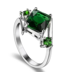 Elegante anillo de compromiso de plata 925 corte princesa de 4 garras banda Cz para mujer talla 6-10 - Imagen 1 de 9
