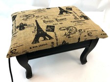 Vintage 17" Paris France Eiffel Tower Burlap Electric Heated Ottoman Footstool