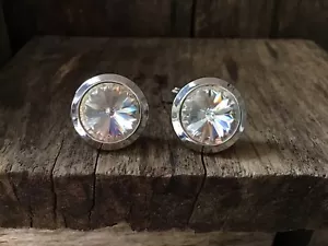 Vintage Rivoli Crystal Clear Glass Stone Pointed Centre Cufflinks - Picture 1 of 8