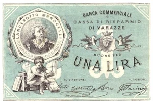 189) Lira banca Comm.le e Cassa di Risparmio VARAZZE 1872/73 ( Copia-Ripro) - Foto 1 di 2