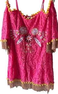 Misslook Damen Gr. XL Spitzen Overlay Fransen Tunika bestickt Boho Indianer - Bild 1 von 10