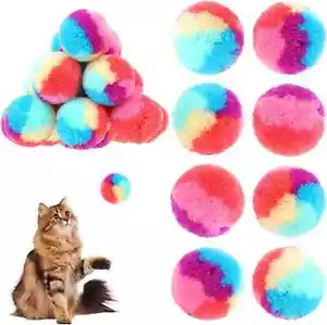 30 Pack 1.2 in Rainbow Cat Toy Balls Colorful Cat Pom Pom Ball Toys Soft Plush C - Picture 1 of 10