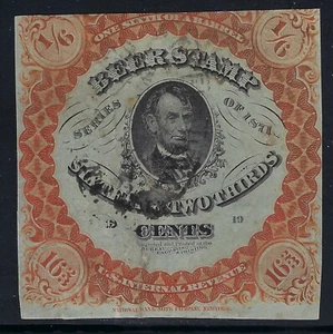 B&D: 1871 U.S. Scott REA21c Beer Stamp 16 2/3c vermilion, 1/6 BBL, used, repair - Picture 1 of 2