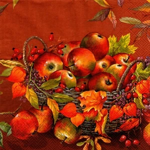 Papierservietten Äpfel Physalis im Korb. Servietten Äpfel Obst im Korb - Bild 1 von 1