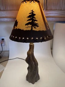 Rustic Tree Trunk Country Cabin Table Lamp W/Tree Shade - Picture 1 of 10