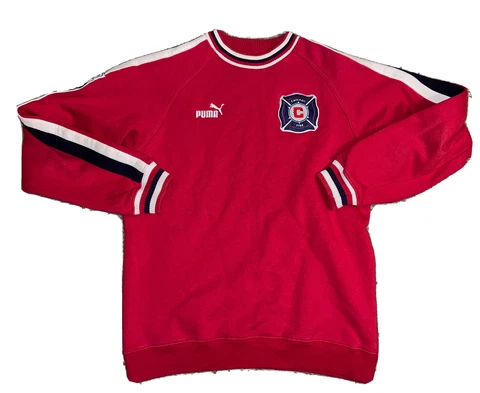 VTG Chicago Fire Puma Red Stripe Sewn Soccer Sweatshirt Mens Size Small Cover