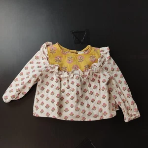 Blusa floral Target Kids talla 2 amarilla crema manga larga volantes algodón top - Imagen 1 de 7