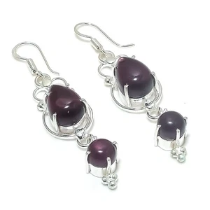Purple Amethyst Gemstone Handmade 925 Sterling Silver Jewelry Earring Size 2.4" - Picture 1 of 1
