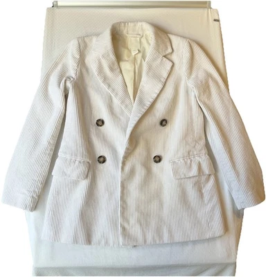 H&M Women Blazer US 2 White Striped Corduroy Double Breasted Button Long Sleeve - Image 1 of 4