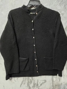 Valerie Stevens Womens 2X Cardigan Sweater Jacket Black Merino Wool Pockets - Picture 1 of 6