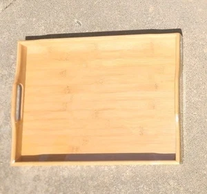 Bamboo Serving Tray W/ Handles 17" X 13" X 2" Table Food Drinks Party Kitchen - Picture 1 of 4