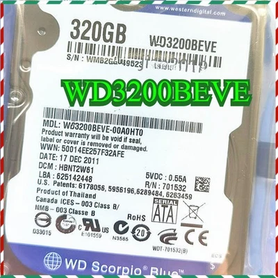 WD3200BEVE Western Digital 2.5" 320GB IDE/PATA Scorpio Blue Drive Fast Shipping - Image 1 of 4