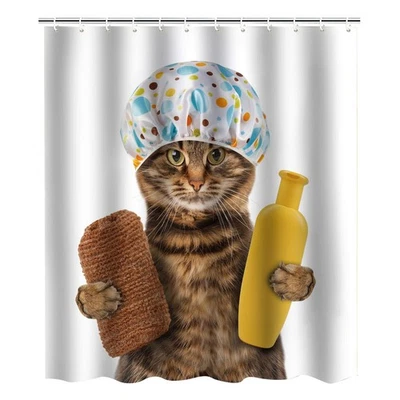 Divertida Cortina de Ducha Perro/Gato, Linda Cortina de Baño de Animales de Dibujos Animados Impermeable Foto 1 de 4