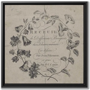 Black and White Floral Pencil Sketch Wreath Art Print Vintage Home Wall Decor - Picture 1 of 6