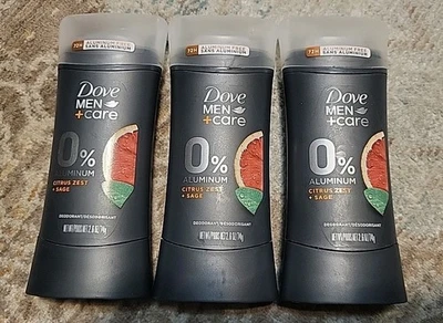 (3) Dove Men Care 0 % aluminio cáscara de cítricos + desodorante de salvia 2,6 oz Foto 1 de 3