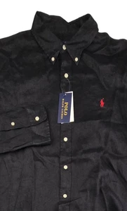 Polo Ralph Lauren 100% Leinen Hemd Schwarz Knopfleiste Langarm Größe L - Bild 1 von 6