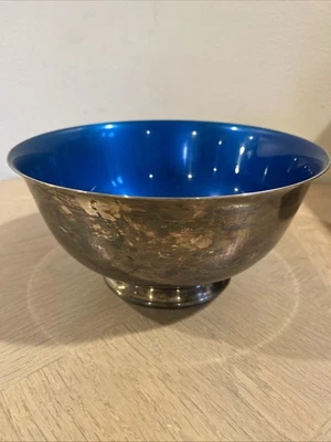 Vintage Reed & Barton Blue Enamel on  Silverplate Bowl 1960's Mid Century - Image 1 of 4